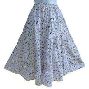 Vintage Bumble Bee Peasant Midi White Skirt Tier Ruffle Elastic Waist A Line M